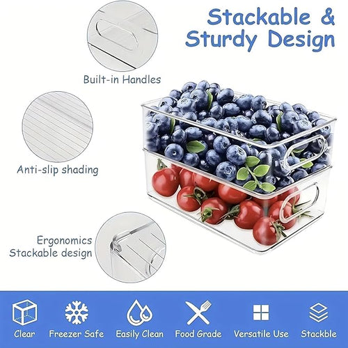 12 Pack Refrigerator Organizer Bins, 3 Sizes Stackable Clear Pantry Storage with Handles for Fridge, Freezer, Shelves, Drawer, Snack Organizer for Home & Kitchen