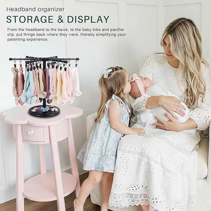 POVETIRE Headband Holder Bow Organizer for Girls, Rotating 360 Hair accessories Organizer Storage Baby Headband Display Stand Hair Bow Rack for Toddler Nursery Decor