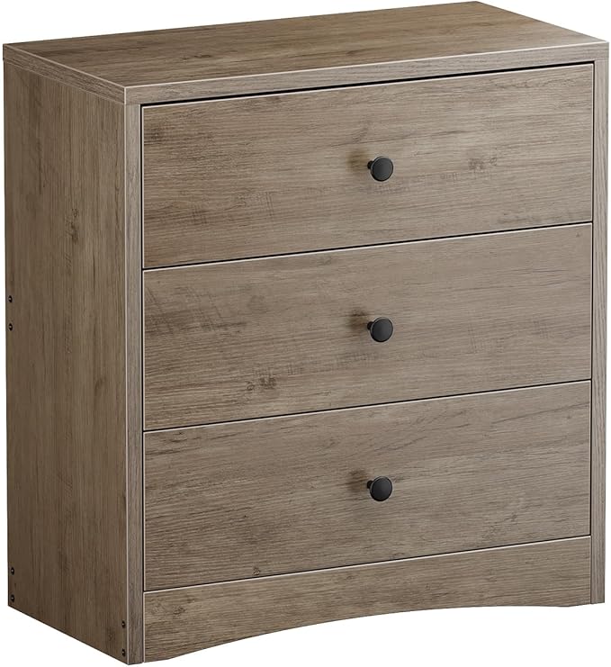Nightstand, Bedside Tables, Farmhouse Wood Night Stand with 3 Storage Drawers, Small Wooden Dresser Chest of Drawers Bedside Cabinet for Bedroom Small Spaces, Gray