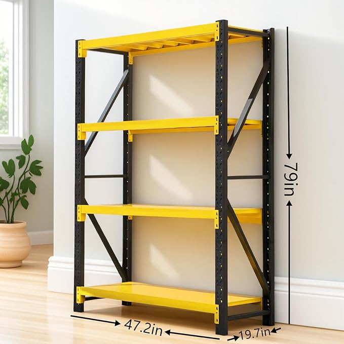 torage Shelves,Garage Shelving Heavy Duty Metal Adjustable Garage Shelves, Shelving Units Industrial Shelving for Warehouse (Yellow and Black, W47.2*D19.7*H78.7)