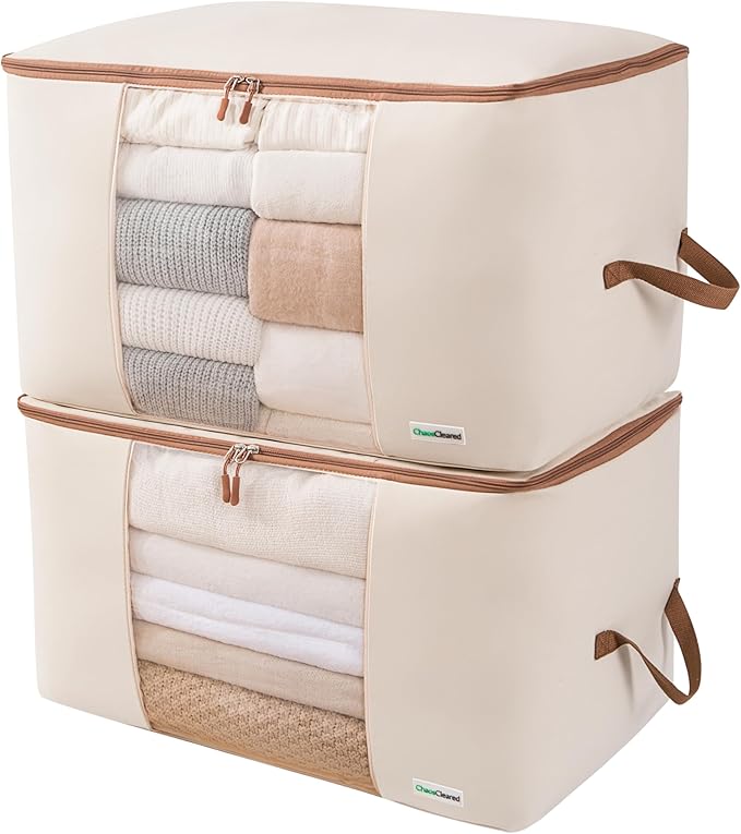 Canvas Comforter Storage Bags 2 Pack Folding Organizer bag for King/Queen Comforters, Pillows, Blankets, Bedding/Quilt, Blanket, Duvet, Mothproof Space Saver; Large Collapsible Organizers, 24"x14"x14"