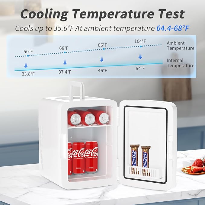 Mini Fridge, 10 Liter/12 Cans Skincare Fridge for Bedroom, 110V AC/ 12V DC Thermoelectric Cooler and Warmer Small Refrigerators for Drink, Office, Car, White