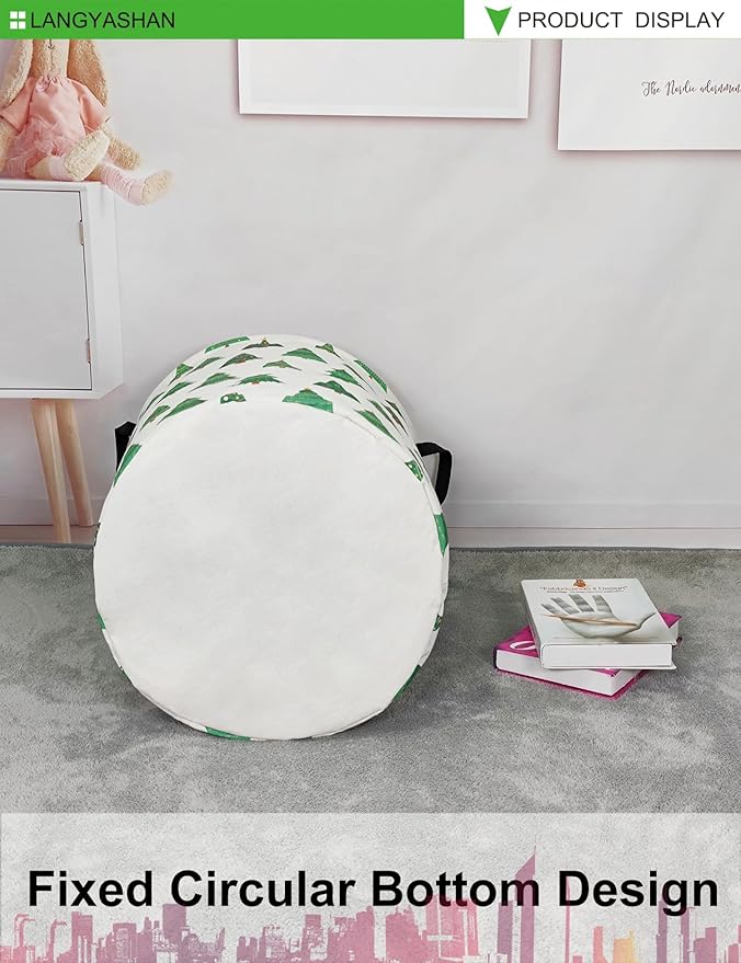 LANGYASHAN Laundry Basket Canvas Fabric Collapsible Organizer Basket for Storage Bin Toy Bins Gift Baskets Bedroom Clothes Children Nursery Hamper (Christmas Tree)