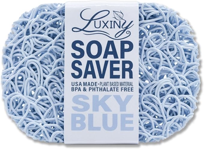 Soap Savers for Bar Soap & Shampoo Bar Holder, American Made by Luxiny, Lifts Soap in Soap Dishes & Shower Soap Holders – Bars & Soap Lasts Longer - Made from Plant Based Material (Sky Blue)