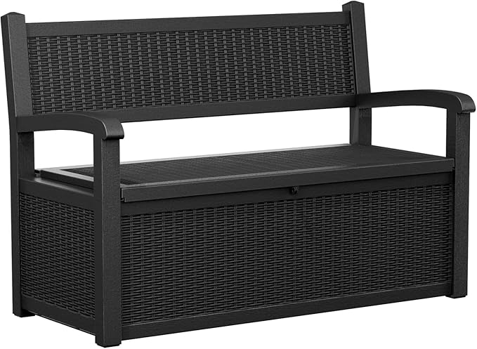Outdoor Storage Bench - Waterproof Resin Patio Bench, Multi-Functional Patio Bench with Storage for Garden, Deck, or Entryway