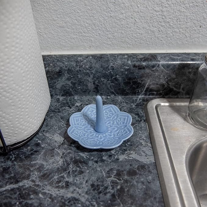 Ceramic Blue Mandala Ring Holder Decorative Jewelry Holder/Trinket Tray Engagement Christmas Wedding Birthday Gifts for Women
