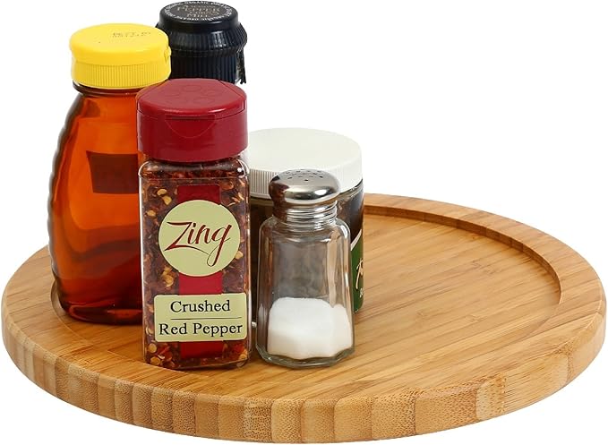 YBM Home Bamboo Wooden Non-Skid Spinner for Kitchen, Pantry, Fridge, Cupboards, or Counter Organizing, Fully Rotating Organizer