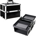Ver Beauty Makeup Organizer, Cosmetic Travel Kit, Makeup Artist Supplies, 2 Sliding Trays, Lockable Storage Box, Makeup Train Case, Aluminium Case, Lightweight Makeup Vanity (Black Stripes)