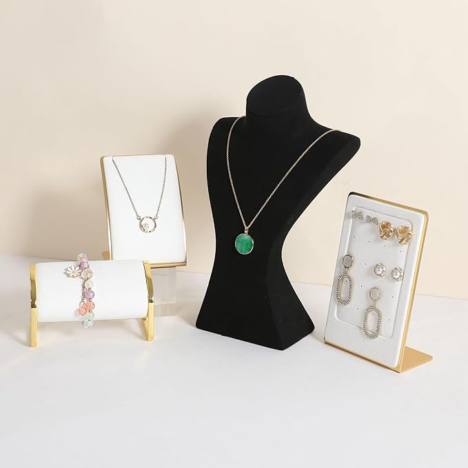 GemeShou Black necklace storage hanger stand jewelry organizer, Velvet jewelry stand necklace holder, jewelry mannequin bust for necklaces, jewelry bust display stands【Black-Medium height 9.25 inch】