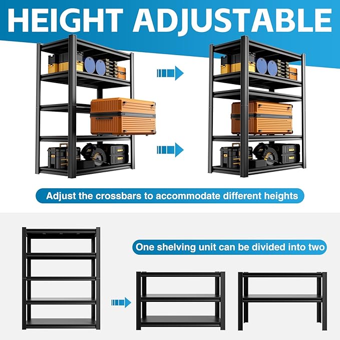5-Tier Garage Storage Rack 35”D X 17.7”W X 72”H 2500LBS Capacity Industrial Shelving Unit Heavy-Duty Metal Shelf (Black)