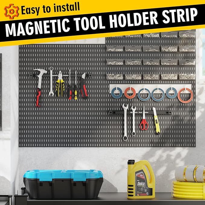 Double Sided Magnetic Tool Holder, 12 Inch Magnetic Tool Bar, Heavy Duty Wall Mount Strip with Ultra Strong Magnet for Garage, Workshop, Jobsite, Shed and Kitchen (2 Pack)