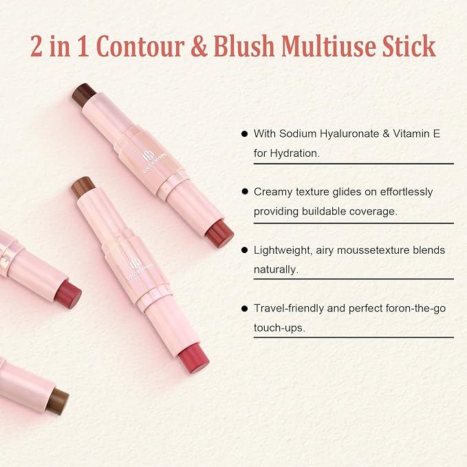 Color Nymph Cream Blush Contour Stick, Double-end Makeup Stick Multiuse Blush Butter Bronzer For Cheeks Eyes Lip Matte Finish Vegan & Cruelty-Free - 02# Brandy Peach