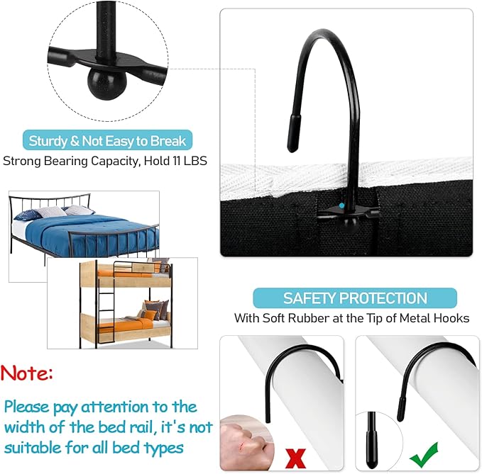 Loghot Bedside Caddy/Bedside Storage Bag Hanging Organizer for Bunk and Hospital Beds,Dorm Rooms Bed Rails,Can be Placed Glasses,Books,Mobile Phones,Keys (Black)