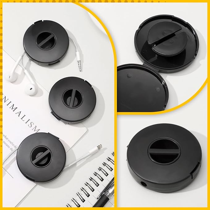 9 Pcs Charging Cord Organizer Black Portable Charger Cord Holder Round Storage Cable Winder Retractable Cable Management Flexible USB Reel for Home Office Classroom Wire Charger2.48 * 0.67in