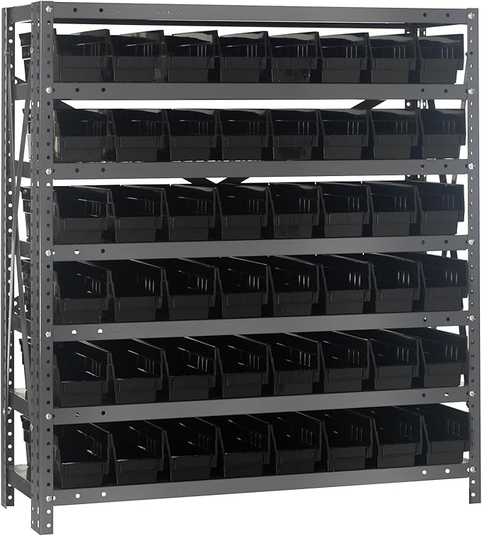 Quantum Storage Systems 1839-103BK Steel Shelving Unit with 4" Shelf Bins, 18" D x 36" W x 39" H, Black