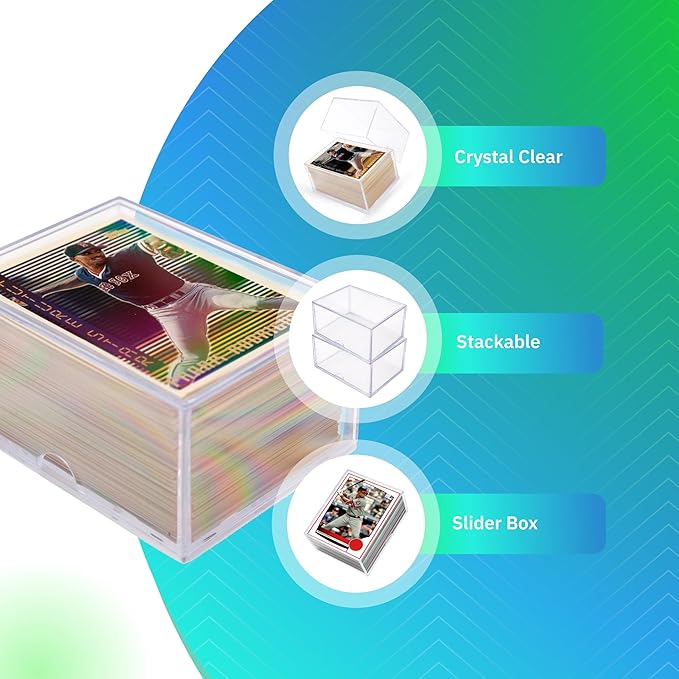 10 Pack Clear Acrylic Card Storage Boxes with Lids – 3 1/2" L x 2 1/2" W x 2" H Baseball Card Storage Box, Sports Card Boxes and Magic Card Storage Box, Playing Card Case – Made in USA