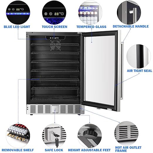 COWSAR Wine Cooler Refrige ETL Approved 24inch Wine Fridge Freestanding or Built-in Wine Refrigerator 5.1Cu.Ft Wine Fridge Under Counter Stainless Steel Wine and Beverage Refrigerator with Glass Door