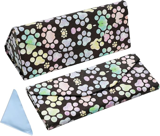 Foldable Glasses Case, Magnetic PU Leahter Sunglasses Case, Cute Hard Shell Folding Eyeglass Cases for Women Kids