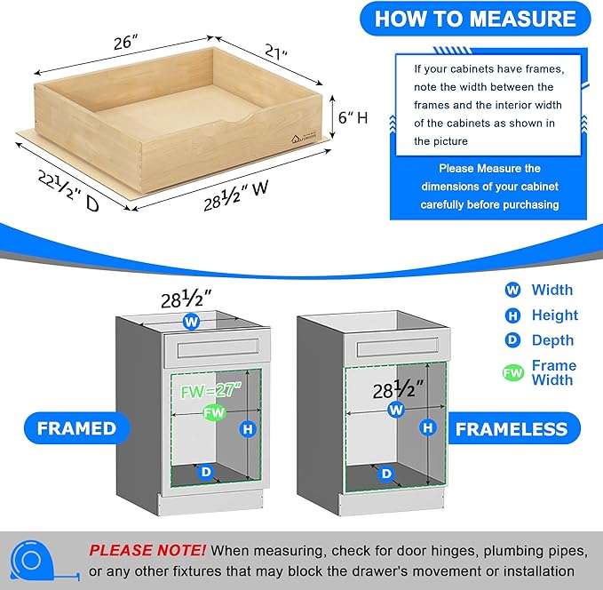 WelFurGeer Soft Close Pull Out Drawers for Kitchen Cabinets, 26" W x 21" D Pull Out Cabinet Organizer, Cabinet Drawers Slide Out, Slide Out Drawers for Kitchen Cabinets, Cabinet Pull Out Shelves