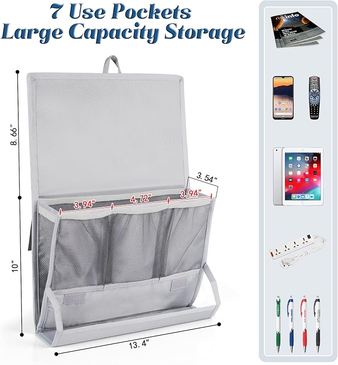 Bedside Caddy Bedside Storage Organizer Bedside Organizer with Power Strip Holder and 2 Adjustable Straps for Home Bunk Bed College Dorm Sofa (2 Pack Light Gray)