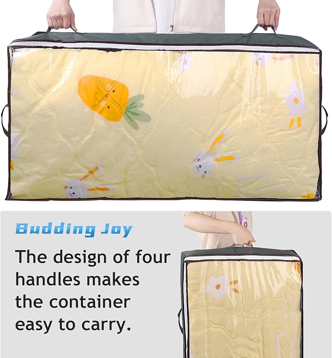 Budding Joy 60L Under Bed Storage Containers, Storage Bins with Clear Lids, Foldable Closet Organizers Storage Bags for Wrapping Paper, Blankets, Clothes, Shoes, Comforter, Sweaters, Sheets