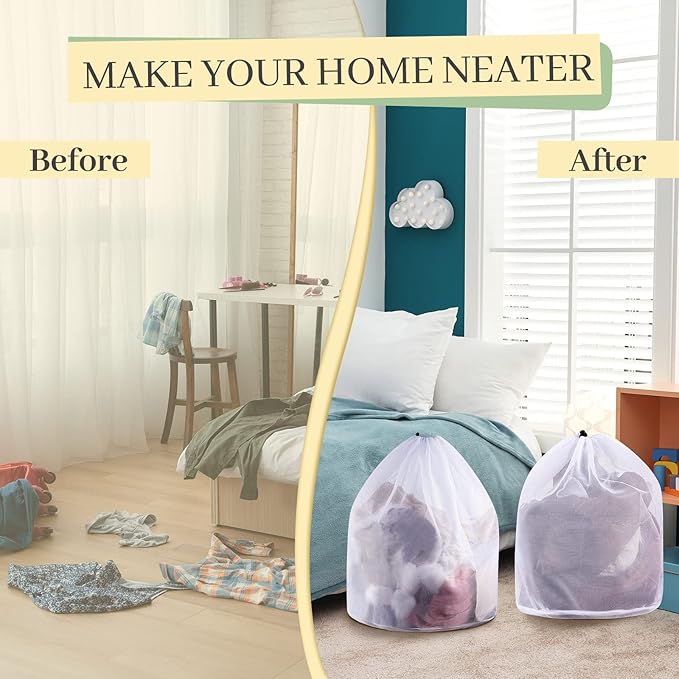 18 Pcs 24 * 32 Inches Fine Mesh Laundry Bag with Drawstring Large Heavy Duty Mesh Bag Machine Washable Sheet Drawstring Net for Delicates College Dorm