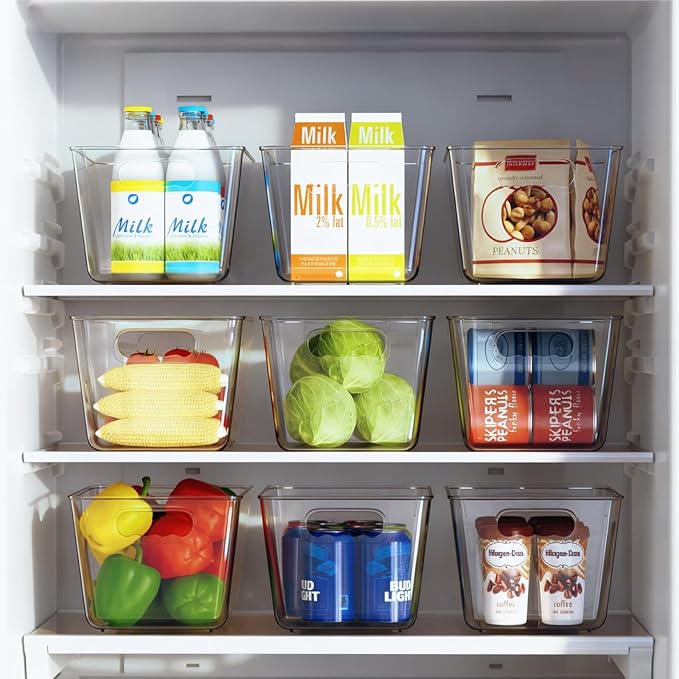 Clear Plastic Storage Bins, 4 Pack Pantry Organizers & Storage Containers, Cabinet Organizer, Home Organization Must Haves for Kitchen, Laundry Room, Office, Closet & Freezer