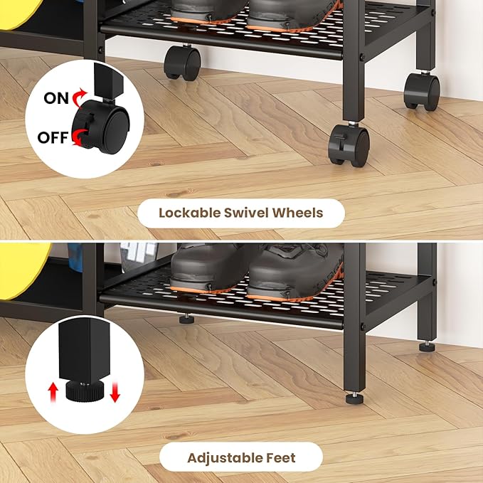 4-Tier Freestanding Snowboard Rack for 4 Pairs of Skis, 3 Snowboards, Boots, Poles, Goggles, Helmets, Ski Storage Rack with Adjustable Shelves, Snowboard Stand for Home, Garage