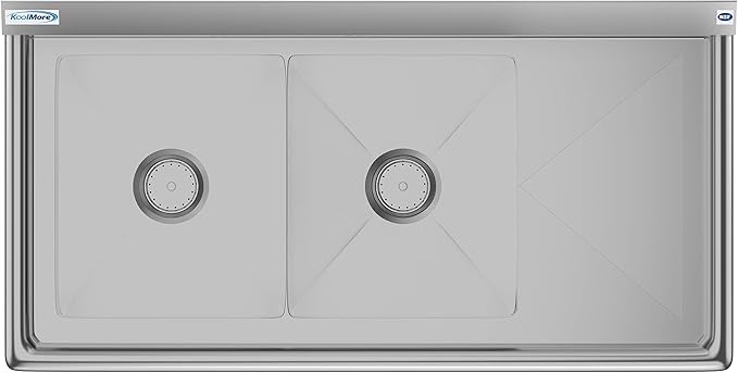 KoolMore 2 Compartment Stainless Steel NSF Commercial Kitchen Prep & Utility Sink with Drainboard - Bowl Size 14" x 16" x 11", Silver