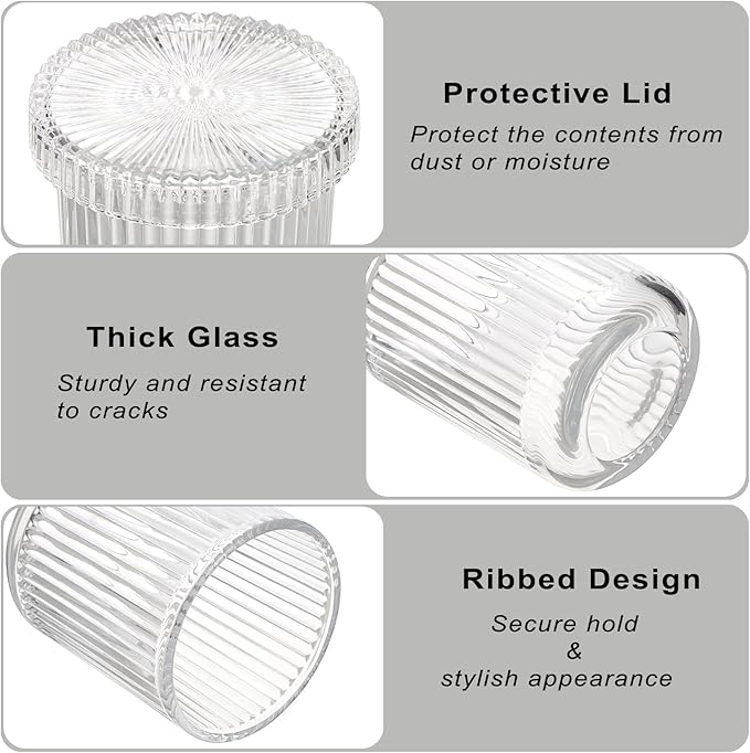2 Pack Glass Qtip Holder with Lid, Qtip Dispenser Bathroom Storage Jars- Glass Apothecary Jars for Cotton Ball, Swab, Pads, Floss Picks, Bathroom Accessories Organization and Vanity Organizer(Clear)