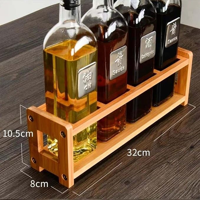 4 Holes Oil Bottle Rack, Wood Multifunctional Storage Rack, Anti Slip Seasoning Storage Stand Kitchen Supplies for Countertop Cabinet Cosmetic (Slots)