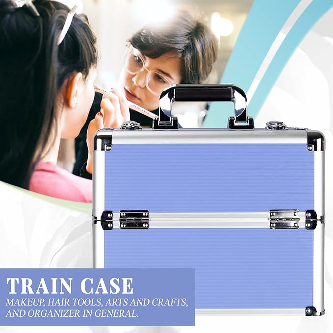 Ver Beauty Makeup Organizer, Cosmetic Travel Kit, Makeup Artist Supplies, 2 Sliding Trays, Lockable Storage Box, Makeup Train Case, Aluminium Case, Lightweight Makeup Vanity (Lavender Stripes)