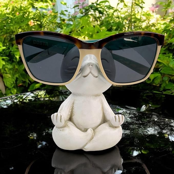 Top Brass Yoga Cat Eyeglasses & Pen Holder – Whimsical Reading Glasses Sunglasses Stand – Funny Desk Nightstand Glasses Keeper Rack Display – Meditating Zen Lotus Pose Figurine