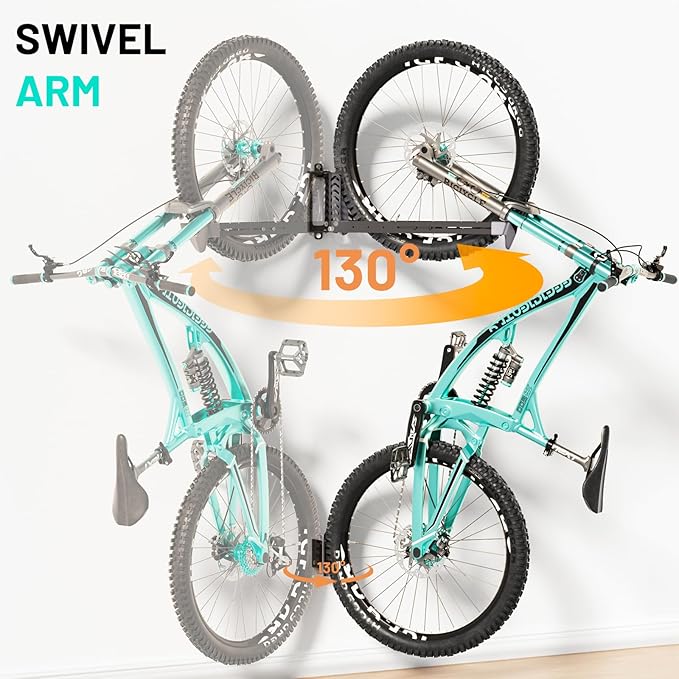 Swivel Bike Rack Wall Mount, Bike Hangers for Garage, Space-Saving Vertical Bike Holder, Holds up to 77 lbs, Bicycle Wall Hanger Storage, No Heavy Lifting Required Indoor Hanging Bike Rack-Gray