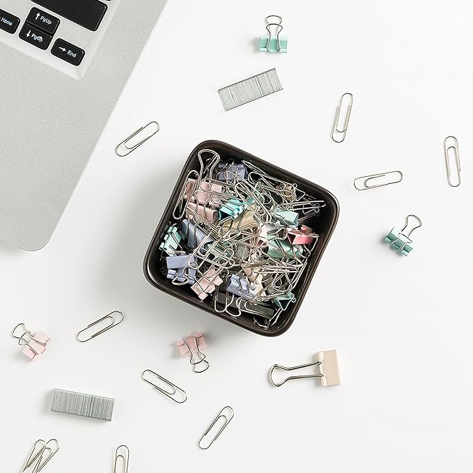 Ceramic Paper Clip Holder for Desk Cute Binder Holder Paperclip Holders for Office Paper Clips Dispenser Organizer desk décor (black)