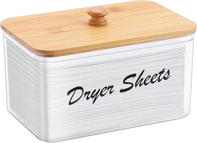 Tbestmax Acrylic Dryer Sheet Holder Container for Laundry Room Dryer Sheet Dispenser with Bamboo Lid
