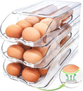 Egg Holder for Fridge, Automatic Steady Rolling Egg Container with Soft Bumpers & Handle for Refrigerator, Stackable Fridge Organizers and Storage with Lid