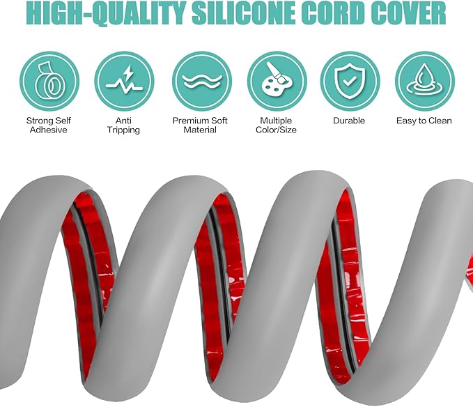 Floor Cord Cover Self Adhesive Cord Hider,10FT Cable Management, Extension Strip Protector for Wires, Prevent Cable Trips for Offices, Gyms, Exhibitions Cavity:0.3"(W) x 0.28"(H) Gray