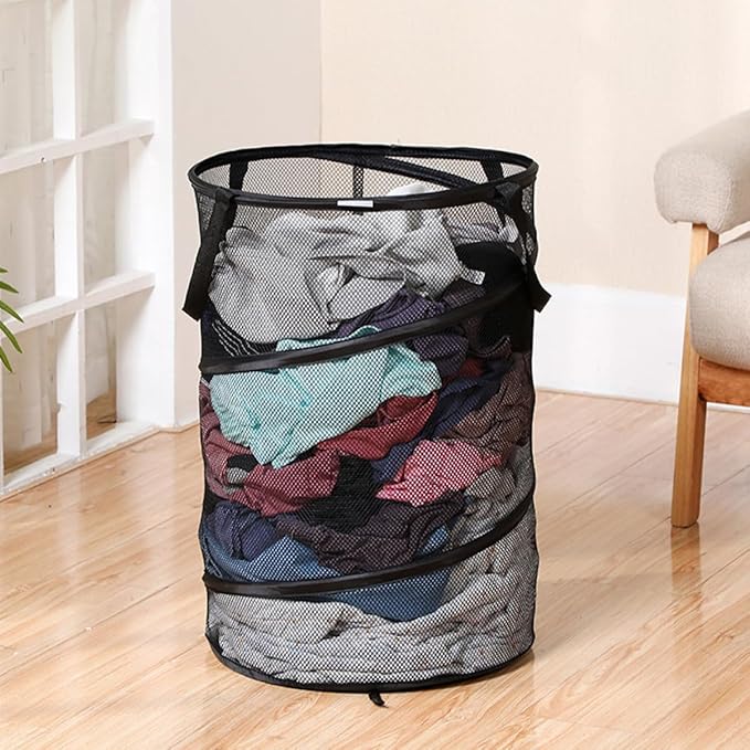 BESPORTBLE Foldable Laundry Basket with Handles Large Capacity Mesh Clothes Storage Container Portable Collapsible Hamper for Home Camping Dorm Travel Space-saving Organizer