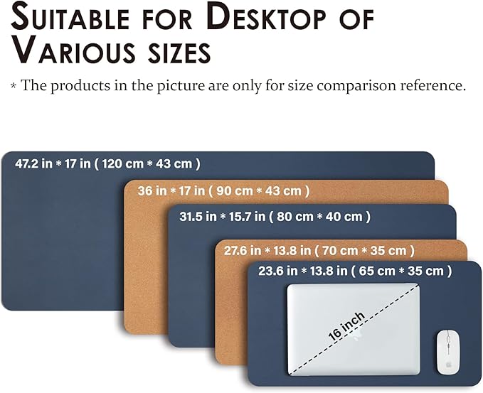 Cork Desk Mat - Dual-Sided Desk Pad for Office and Home - Desk Organization and Accessories - Ideal for Large Mouse Pad and Desk Mats on Top of Desks(Dark Blue,27.6"x 13.8")