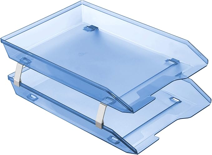 Acrimet Facility 2 Tier Letter Tray, Front Load, Letter Size/A4, Desktop File Organizer, Plastic (Clear Blue Color)