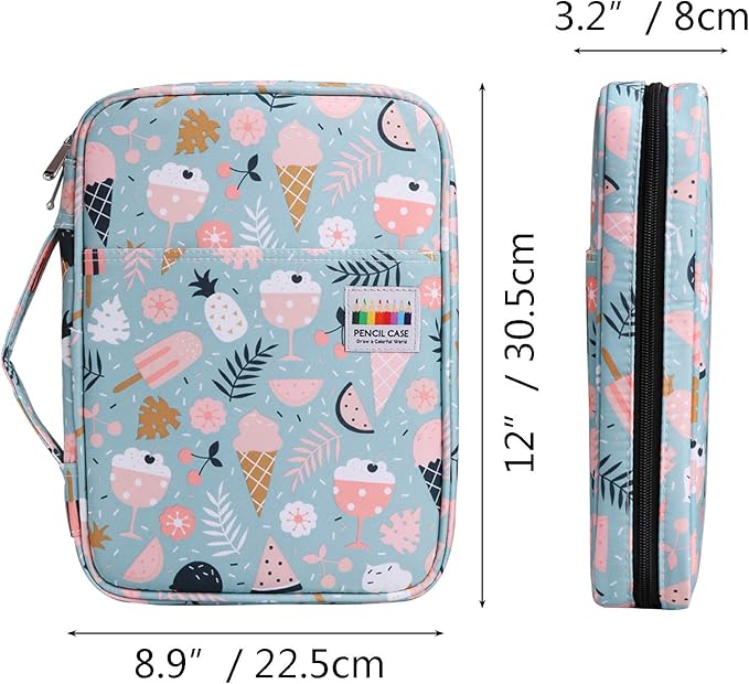 JAKAGO 220 Slots Colored Pencil Case Large Capacity Pen Holder for Artist Painter Zipper Organizer Bag for Marker Highlighter Storage Case for Office Sketch Travel Supplies (Ice Cream)