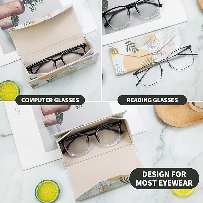 Foldable Glasses Case, Magnetic PU Leahter Sunglasses Case, Cute Hard Shell Folding Eyeglass Cases for Women Kids
