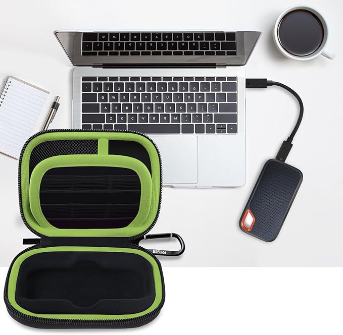 Hard Case for SanDisk Extreme Portable SSD 500GB 1TB 2TB 4TB 8TB External Solid State Drive Case -Custom-Insert Shockproof Protective Storage Travel Bag for SSD SD Card Holder (Green)