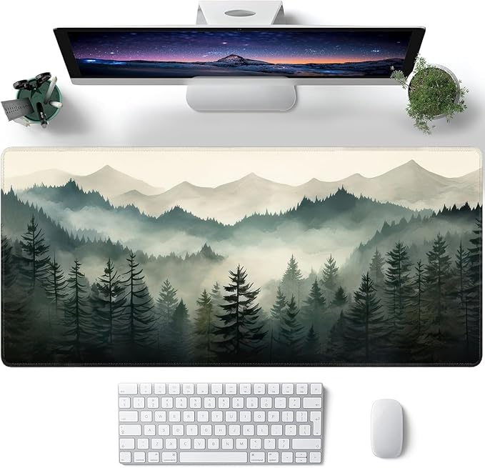 Misty Forest Large Mouse Pad,Gaming Keyboard Desk Pad,Extended Mouse Mat Non-Slip Rubber Base with Stitched Edges for Office Game Home XXL 35.4"x15.7"