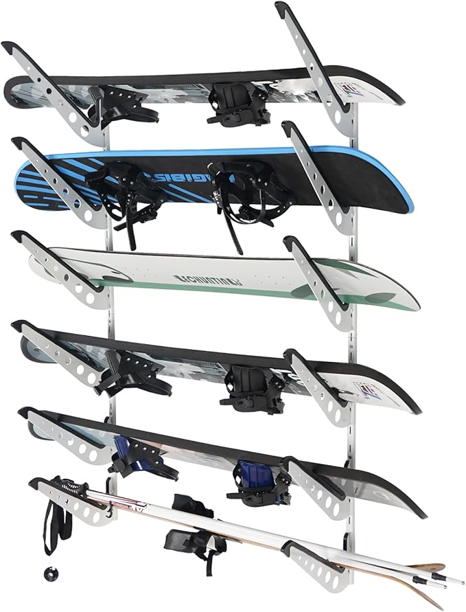 Snowboard Wall Racks, Adjustable Storage Rack for Ski, Surfboard, Wakeboard, Snowboard Wall Mount Display, White/Black