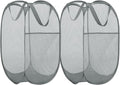 BATTOO Deluxe Strong Mesh Pop up Laundry Hamper Basket with Side Pocket for Laundry Room, Bathroom, Kids Room, College Dorm or Travel 2 Pack White