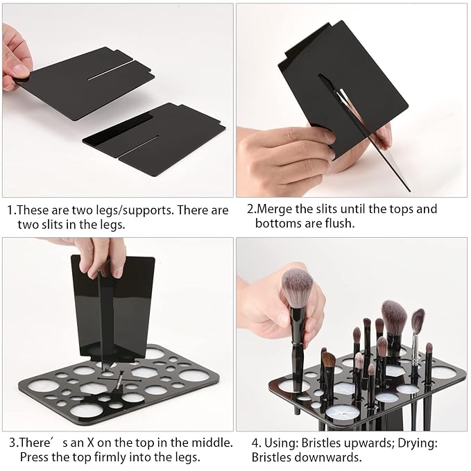 Acrylic Drying Rack for Brushes, Collapsible Stand with 28 Slots for Nail, Paint, and Makeup Brushes – Black, Unisex, Ideal for Artists and Enthusiasts
