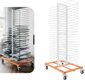 50 Shelves Paint Cabinet Drying Rack with 4 Caster Wheels, Cabinet Drying Rack, 25lbs/Shelf Capacity, Space Saving, Modern Style, Orange & White, Steel