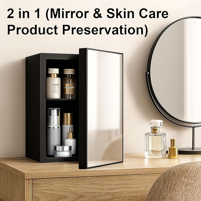 0.95 Cu.Ft Mini Refrigerator and Beauty Fridge, 24 Cans Mini Fridge with Mirror Door, Temperature Control, Removable Shelf, Compact Cooler for Bedroom, Dorm, Office, Beverage Beauty Storage